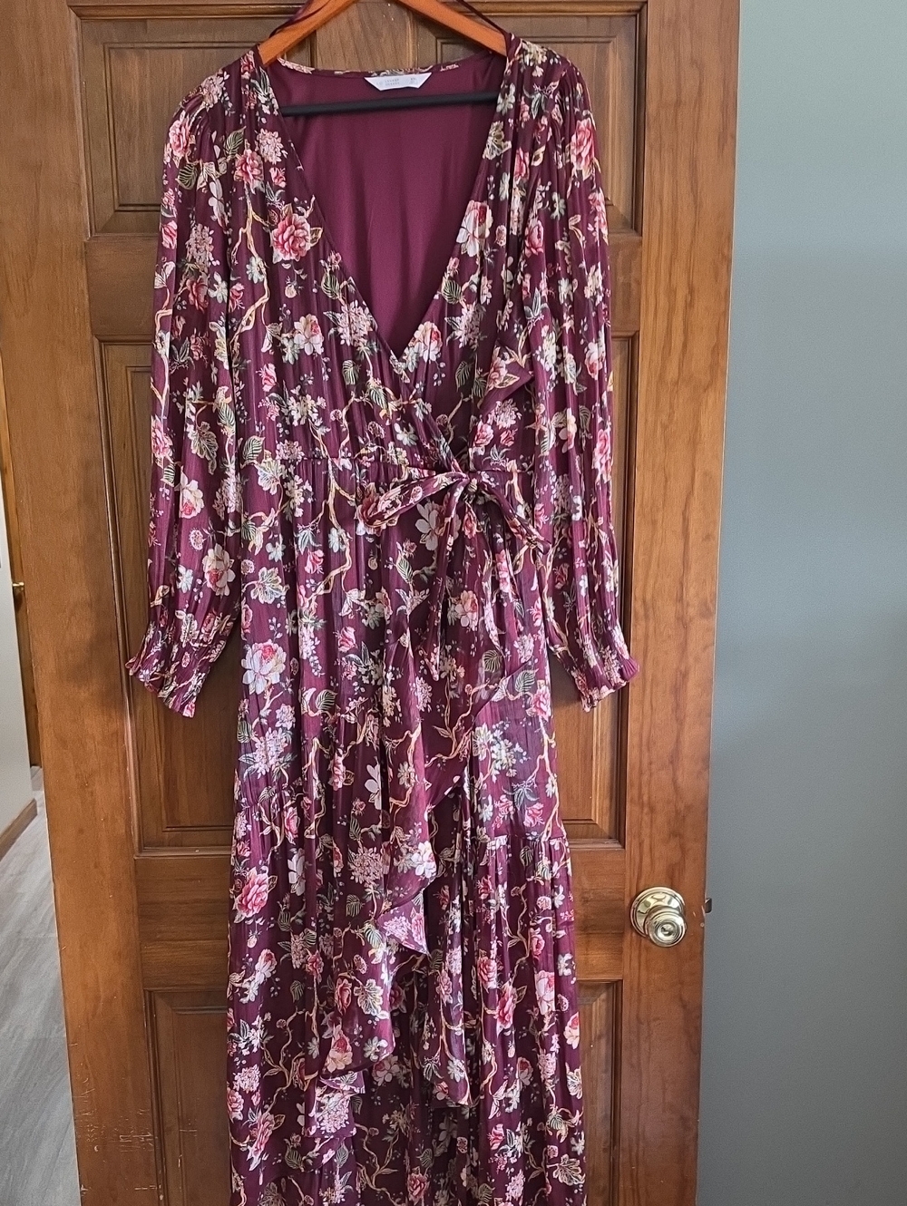 LC Lauren Conrad Burgundy Floral High-Low Wrap Dress